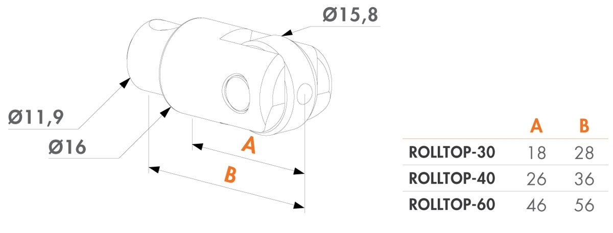 Regulējama bulta ar rullīti - 40 mm profiliem